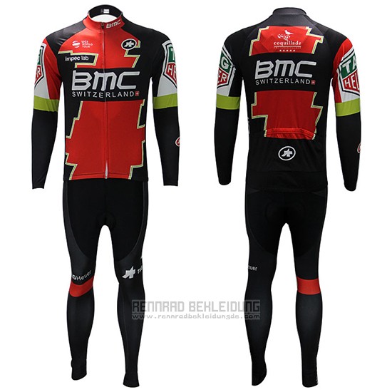 2017 Fahrradbekleidung BMC Rot und Grun Trikot Langarm und Tragerhose